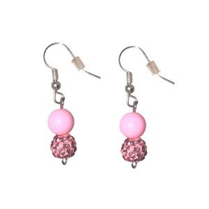 3 FOR $20 HANDCRAFTED Pink Round & Shamballa Faux Crystal Glitter Earrings